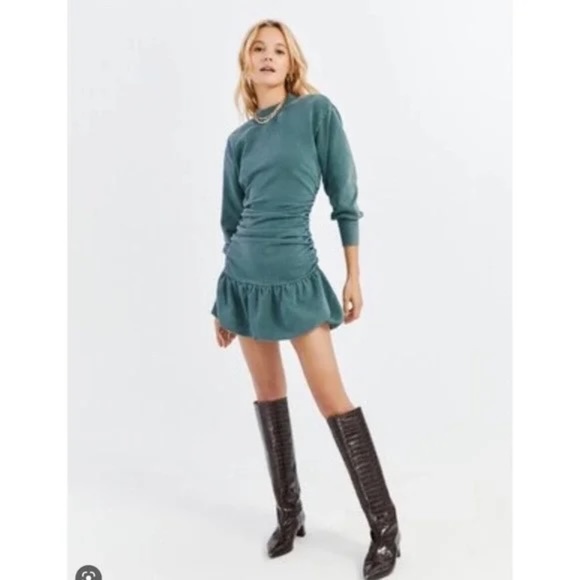 Something Navy Dresses & Skirts - NEW Something Navy ruched sweatshirt dress Dark Sage Green XL